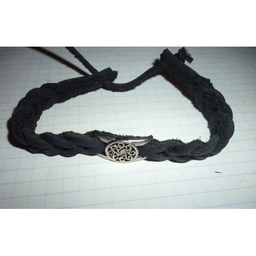 Bracelet En Cuir Tressé Et Métal - Inspiration Bretonne,Celtique,Gaélique Gothique - Taille Ajustable ,Marque Celtic Design - 4 Triskels