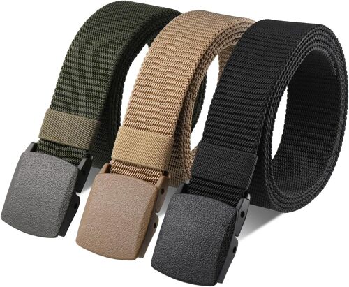 KALANKA-Ceinture en Nylon, 3PCS Mixte Ceinture Militaire Extérieure, Unisexe Ceinture Travail, Ajustable Boucle Plastique Sangle Coton, Rapide à Travers la sécurité de l'aéroport