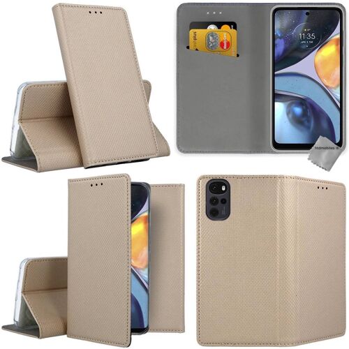 Housse etui coque pochette portefeuille pour Motorola Moto G22 / E32 / E32s + verre trempe - OR MAGNET