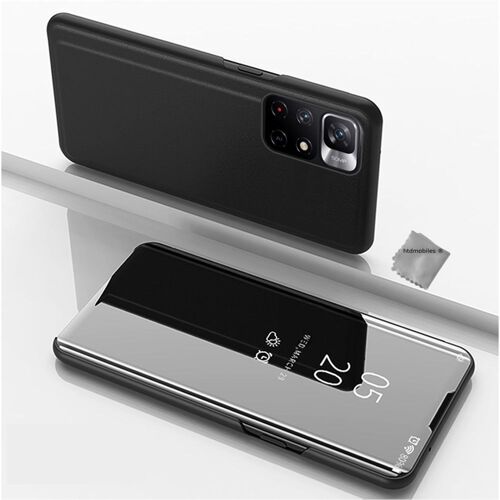 Housse etui coque portefeuille clear view pour Xiaomi Redmi Note 11 4G / Redmi Note 11S + film ecran - NOIR