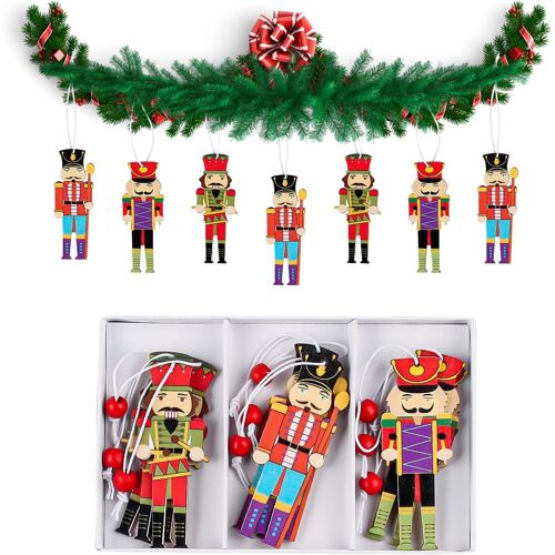 Décoration Sapin de Noël Bois,9 Pcs Petits Pendentifs Bois Noël, Décorations de Noël Casse-Noisette,Ornement Pendentif de Sapin de Noël(A)