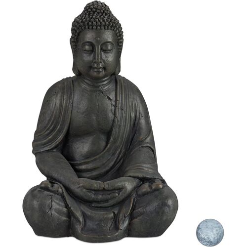 MEVRONISSHOP-Statue de Buddha Figurine de Bouddha décoration Jardin Sculpture céramique Zen 70 cm, foncé, Gris/argenté/métallique