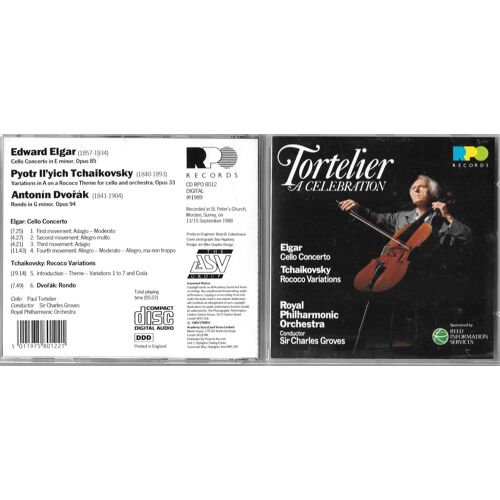 Paul Tortelier Violoncelle Royal Philharmonic Orchestra Dir Sir Charles Groves : Edward Elgar Concerto Pour Violoncelle Et Orchestre En Mi Mineur Op 85 Anton Dvorak Rondo En Sol Mineur Op 94
