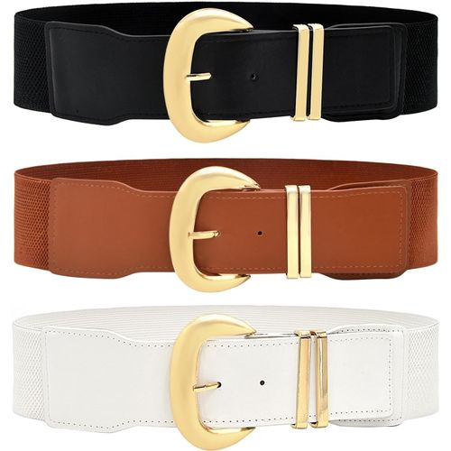 Tianyi-Lot De 3 Ceintures Elastiques Larges Pour Femme, Ceinture Taille Réglable En Simili Cuir Avec Boucle Métallique Accessoire Mode Pour Robes, Manteaux, Chemisiers