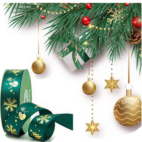 2,5 cm de Large, 22 m de Long, Ruban Vert Merry Christmas avec Motif Flocon de Neige, pour Emballage Cadeau, Noël, Mariage, fête d'anniversaire