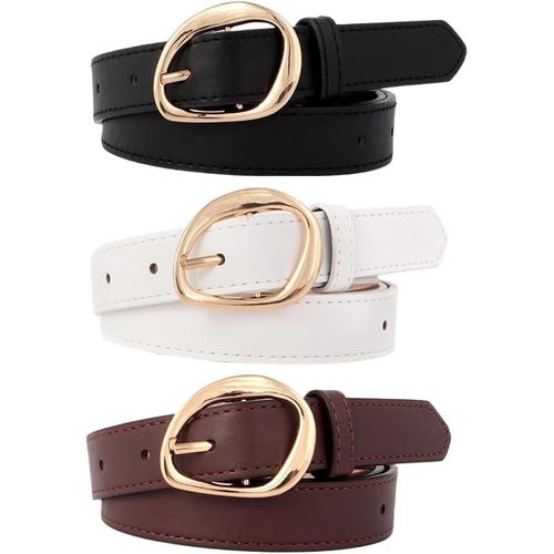 Tianyi-3 Ceintures Fines Ovales Boucle Dorée Élégante Cuir Synthétique Ajustable Classique Femme