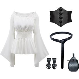 Tianyi-Costume De Pirate Pour Femme - 5 Pièces - Chemisier Viking Médiéval Renaissance Avec Ceinture Corset - Accessoires Pour Halloween, Carnaval