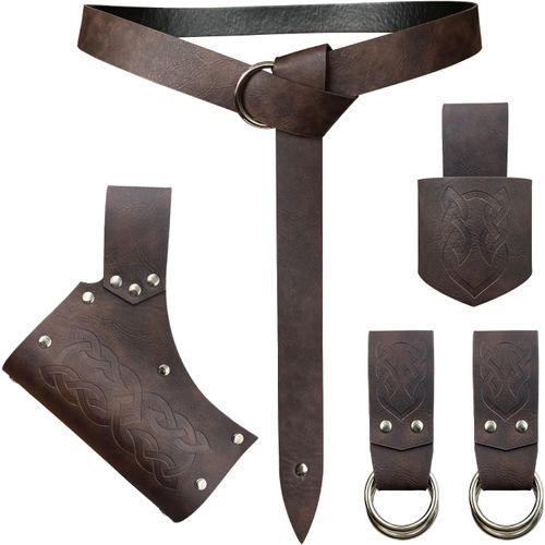Tianyi-5 Pièces Ceinture Médiévale Costume Accessoires Renaissance Jupe Hike Viking Horn Belt Holster Dagger Holster Sword Frog
