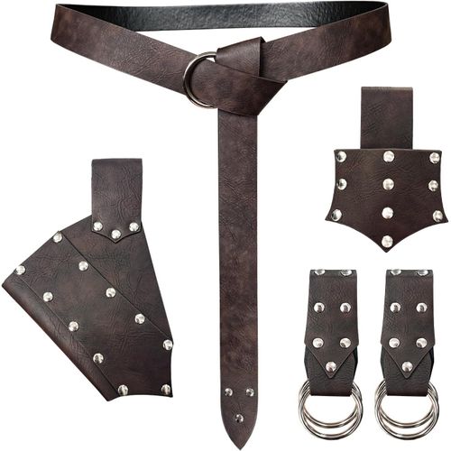 Tianyi-5 Pièces Ceinture Médiévale Costume Accessoires Renaissance Jupe Hike Viking Horn Belt Holster Dagger Holster Sword Frog