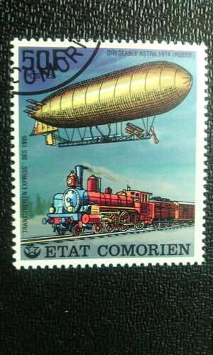 Timbre Comores ( Yt 181 ) 1977 Le Dirigeable D'astra Et Le Train Transsibérien
