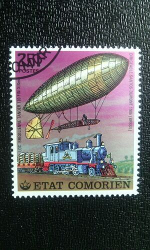 Timbre Comores ( Yt 180 ) 1977 Navire Aérien De Santos-Dumont Et Locomotive Brésilienne