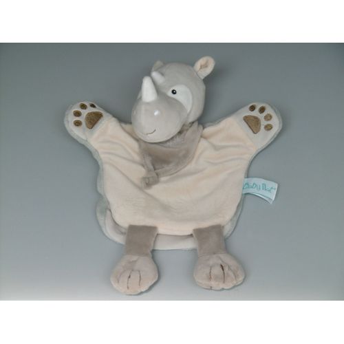 Doudou Rhinocéros Savane Gris Beige Marionnette Baby Nat