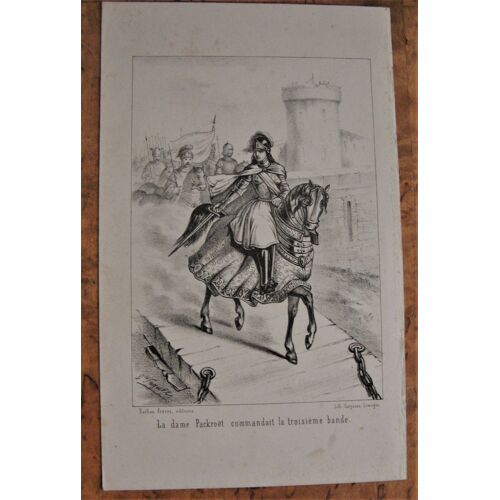 Gravure Ancienne 19° "Dame Packroët Commandait La 3° Bande" Lith Garjanne Limoges