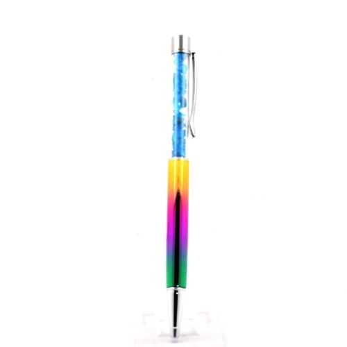 Stylo Minéraux Apatite Bleu Neon Brut Madagascar. Couleur Multicolore.