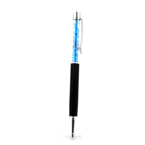 Stylo Minéraux Apatite Bleu Neon Brut Madagascar. Couleur Noir.