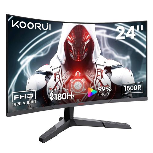 KOORUI 24E6CA Écran PC Jeu - 24 pouces R1500 Courbe Résolution Full HD Fréquence Rafraîchissement 180Hz Réponse 1MS Dalle VA - Rouge Noir