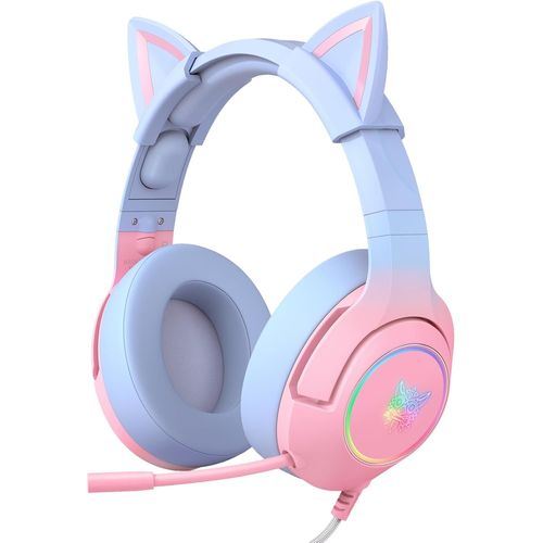 KALANKA-Casque de Jeu pour PS4, PS5, Xbox One (sans Adaptateur), Casque avec Oreilles de Chat Amovibles, Microphone antibruit, rétroéclairage RVB, Son Surround PC, téléphone Portable, dégradé