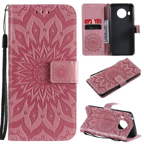 Saturcase Coque Pour Nokia X10 X20, Fleur Du Soleil Gaufrage Pu Cuir Magnétique Flip Portefeuille Support Porte-Carte Protecteur Housse Étui Avec Dragonne (Pink)