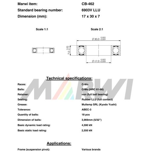 Roulement Max 6903v Llu 17x30x7 Cb462 Cb-462