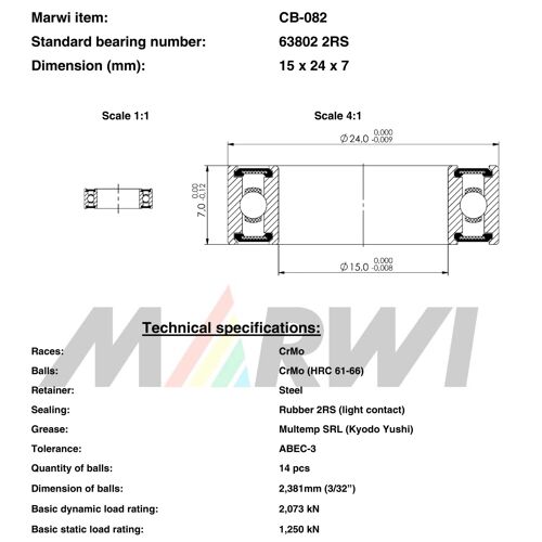 Roulement 63802 2rs 15x24x7 Cb082 Cb-082
