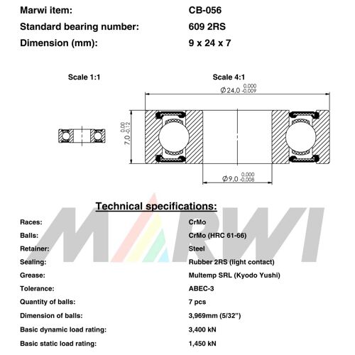 Roulement 609 2rs 9x24x7 Cb056 Cb-056