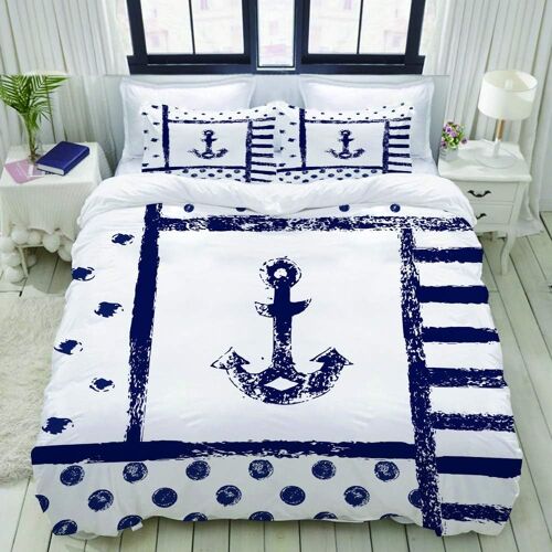 Parure De Lit Adulte,Housse De Couette,Silhouette D'ancre De Bateau Grunge Murky Avec Th¿¿Me De La Marine R¿¿Tro Et Bleu Marine, Housse De Couet