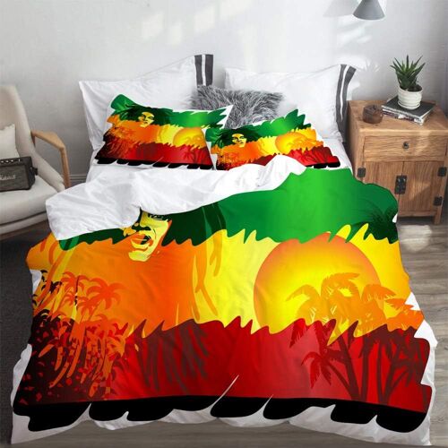 Rasta Iconic Reggae Music Singer Design Abstrait Avec Soleil Et Palmiers£¬Parure De Lit Pou Housse De Couette (X) Et Taies D'oreiller Pour Lit
