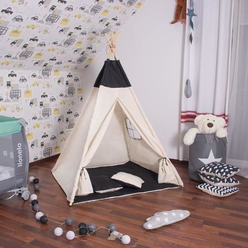 Tipi Tente Pour Enfant En Coton Springos - Noir - 160x120x100 Cm - 2 Coussins Inclus