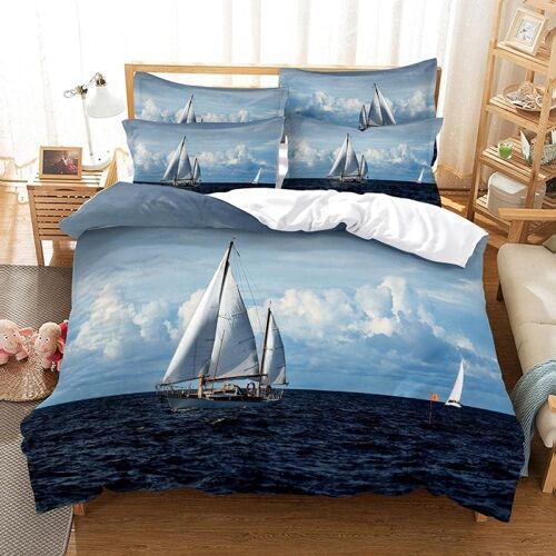 Parure De Lit X Adulte Bateau ¿¿ Voile Bleu Oc¿¿An Pi¿¿Ces Personnes En Microfibre, Ensemble Literie Avec Housse Couette Taie D'oreiller X Cm
