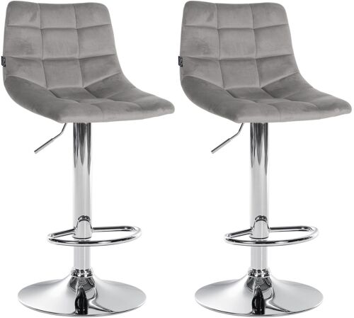 Lot de 2 tabourets de bar en velours gris base métal chromé réglable en hauteur et repose-pieds TDB10633