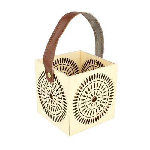 Lanterne Bois Rosace - 10x10 Cm