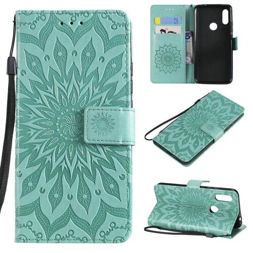 Saturcase Coque Pour Xiaomi Redmi 7, Fleur Du Soleil Gaufrage Pu Cuir Magnétique Flip Portefeuille Support Porte-Carte Protecteur Housse Étui Avec Dragonne (Vert)
