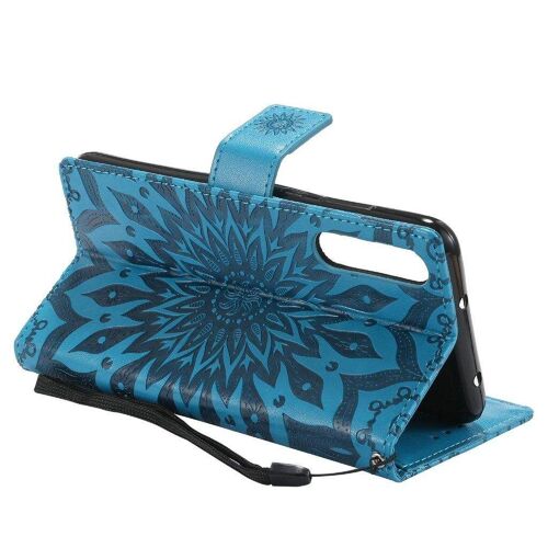 Huawei P20 Pro Coque, Saturcase Fleur Du Soleil Gaufrage Pu Cuir Magnétique Flip Portefeuille Support Porte-Carte Protecteur Housse Étui Avec Dragonne (Bleu)