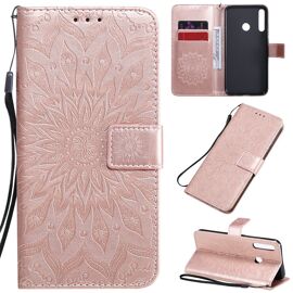 Saturcase Coque Pour Huawei P40 Lite E, Fleur Du Soleil Gaufrage Pu Cuir Magnétique Flip Portefeuille Support Porte-Carte Protecteur Housse Étui Avec Dragonne (Or Rose)