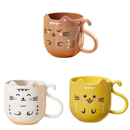 Tasse de bain de bouche chat dessin animé pour enfants, mignon, chat étudiant, salle de bain, brosse