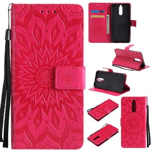 Saturcase Coque Pour Huawei Mate 10 Lite, Fleur Du Soleil Gaufrage Pu Cuir Magnétique Flip Portefeuille Support Porte-Carte Protecteur Housse Étui Avec Dragonne (Rouge)
