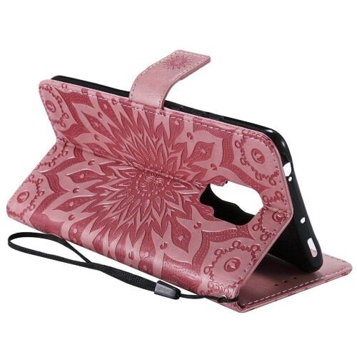 Huawei Mate 20 X Coque, Saturcase Fleur Du Soleil Gaufrage Pu Cuir Magnétique Flip Portefeuille Support Porte-Carte Protecteur Housse Étui Avec Dragonne (Pink)