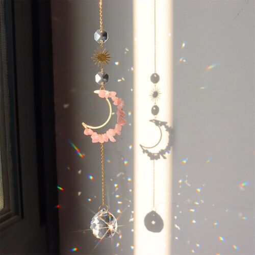 Attrape-Vent En Cristal Plaqué Arc-En-Ciel Coloré, Pendentif Lune, Attrape-Soleil Pour Jardin Extérieur