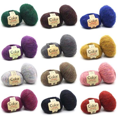 Fil à tricoter 50g en laine Mohair fait à la main, écharpe de pull Crochet fait à la main, fil fantaisie Long en peluche