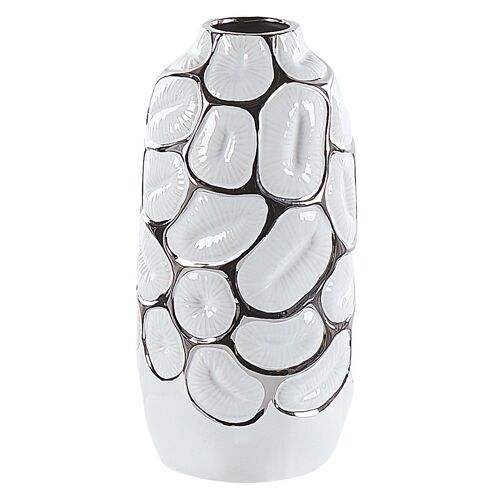 Grès Vase décoratif 28 cm Blanc Argenté CENABUM