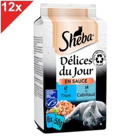 Sheba Délices Du Jour 72 Sachets Thon Cabillaud En Sauce Pour Chat 50g (12x6)