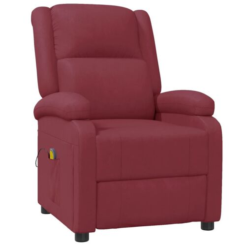 Fauteuil De Massage Relaxant En Simili Cuir Rouge bordeaux Rembourré Dossier Inclinable Plusieurs Position Relaxation Vibration Repose Pieds Accoudoir Chaise Relax TV Canapé Maison Salon