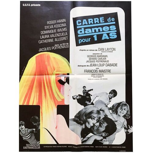 Carré De Dames Pour Un /1 As - Véritable Affiche De Cinéma Pliée - Format 60x80 Cm - De Jacques Poitrenaud Avec Roger Hanin, Sylva Koscina, Catherine Allegret (Illustration Bourduge) 1966 #