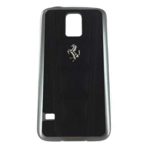Coque en cuir noir avec contour gris ferrari 458 pour samsung galaxy s5 (g900)