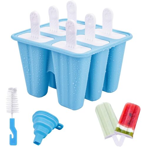 Tianyi-Moule Glace Silicone, 6 Cavités Moules Pour Glaces, Moule À Glace En Silicone Sans Bpa, Moule Glacon Avec Brosses Et Entonnoirs Pliants, Popsicle Moules Pour Glace Maison,Sorbet,Yoghurt,Jus -
