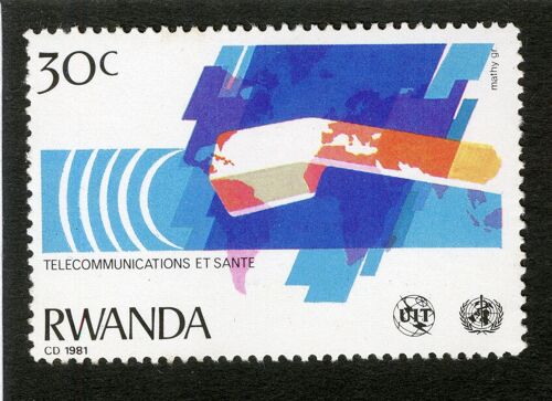 Timbre Non Oblitéré Rwanda, Télécommunications Et Santé, 30 C, 1981
