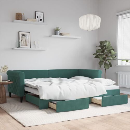 vidaXL Lit de jour avec gigogne et tiroirs vert foncé 90x200cm velours