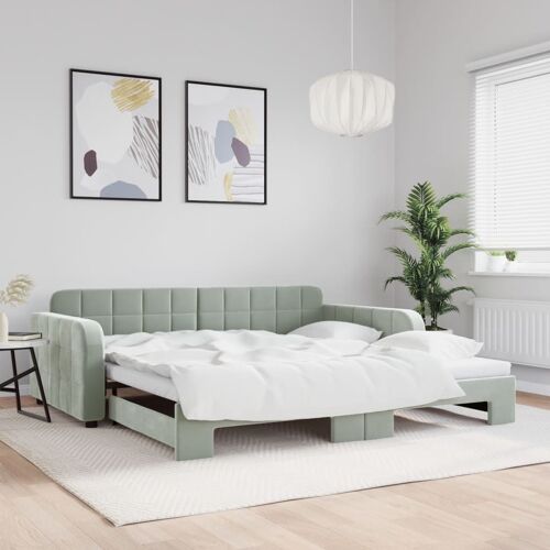 vidaXL Lit de jour avec gigogne sans matelas gris clair 100x200 cm