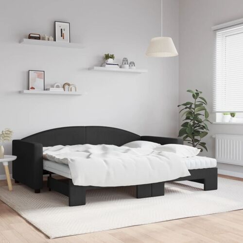 vidaXL Lit de jour avec gigogne et matelas noir 90x190 cm tissu