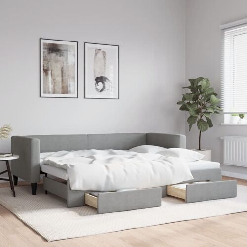 vidaXL Lit de jour avec gigogne et tiroirs gris clair 80x200 cm tissu